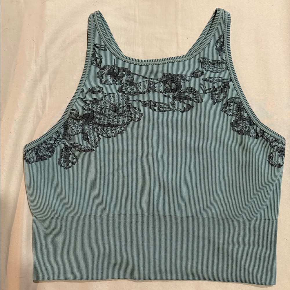 Athleta Womens Reef Green Floral Aurora Seamless High Neck Crop Tank Top Size S